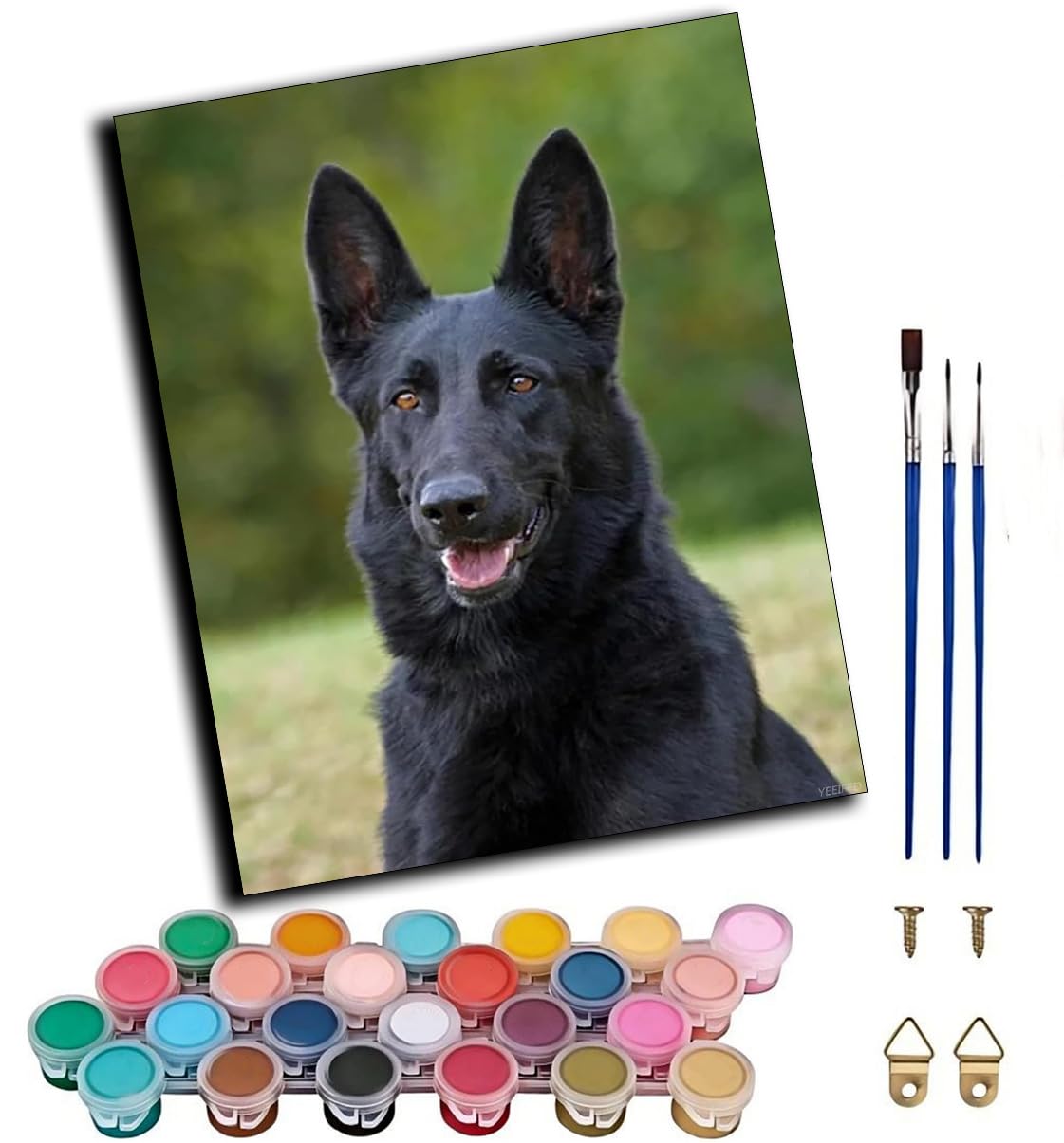 Wangwangmiao Colorful Paint By Numbers For Adult,Black German Shepherd Diy Canvas Oil Painting Kit For With Paintbrushes Acrylic Pigment Drawing Paintwork 16X20inch,Without Frame