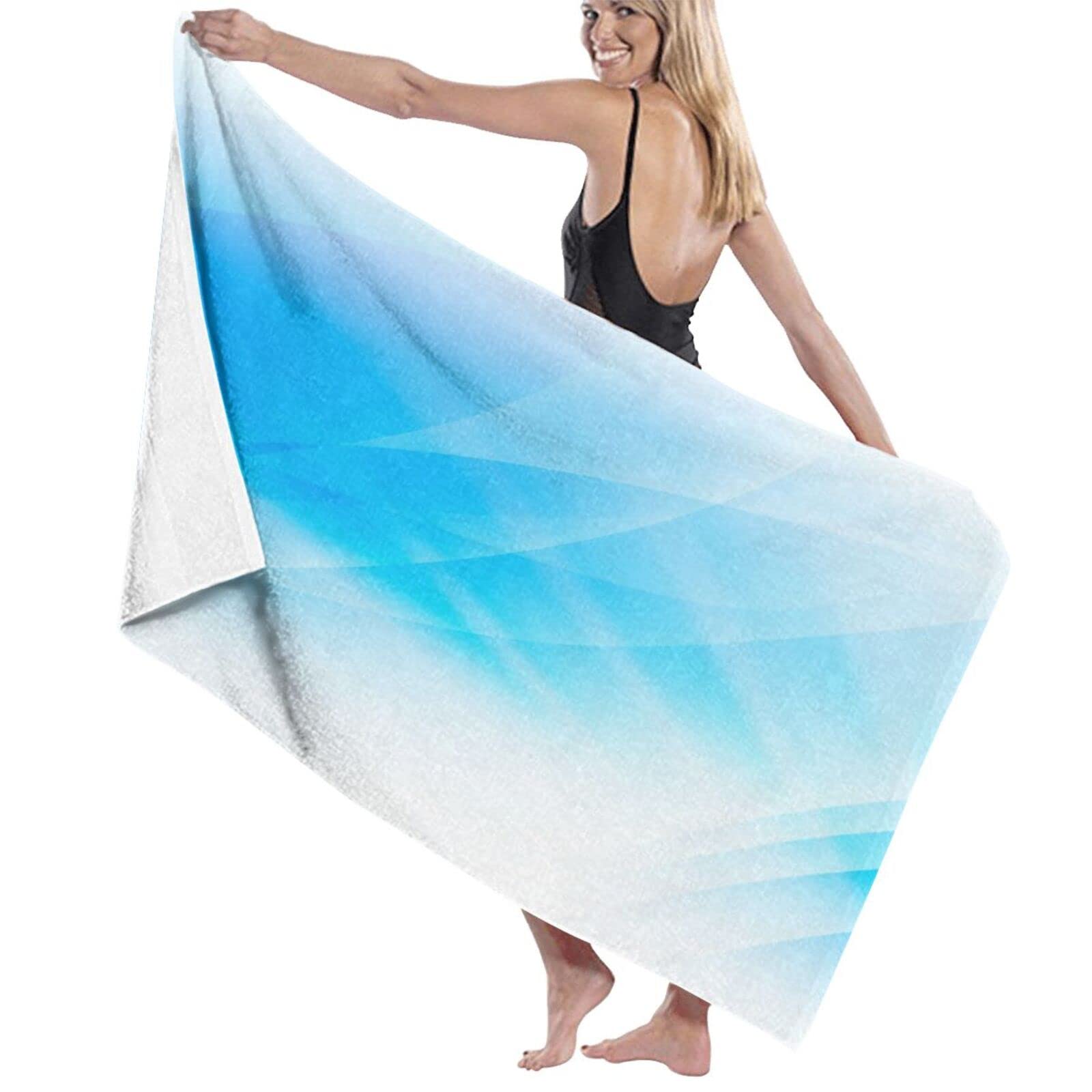 Grande serviette de bain douce motif vague bleue 80x130 cm pour la plage et la douche