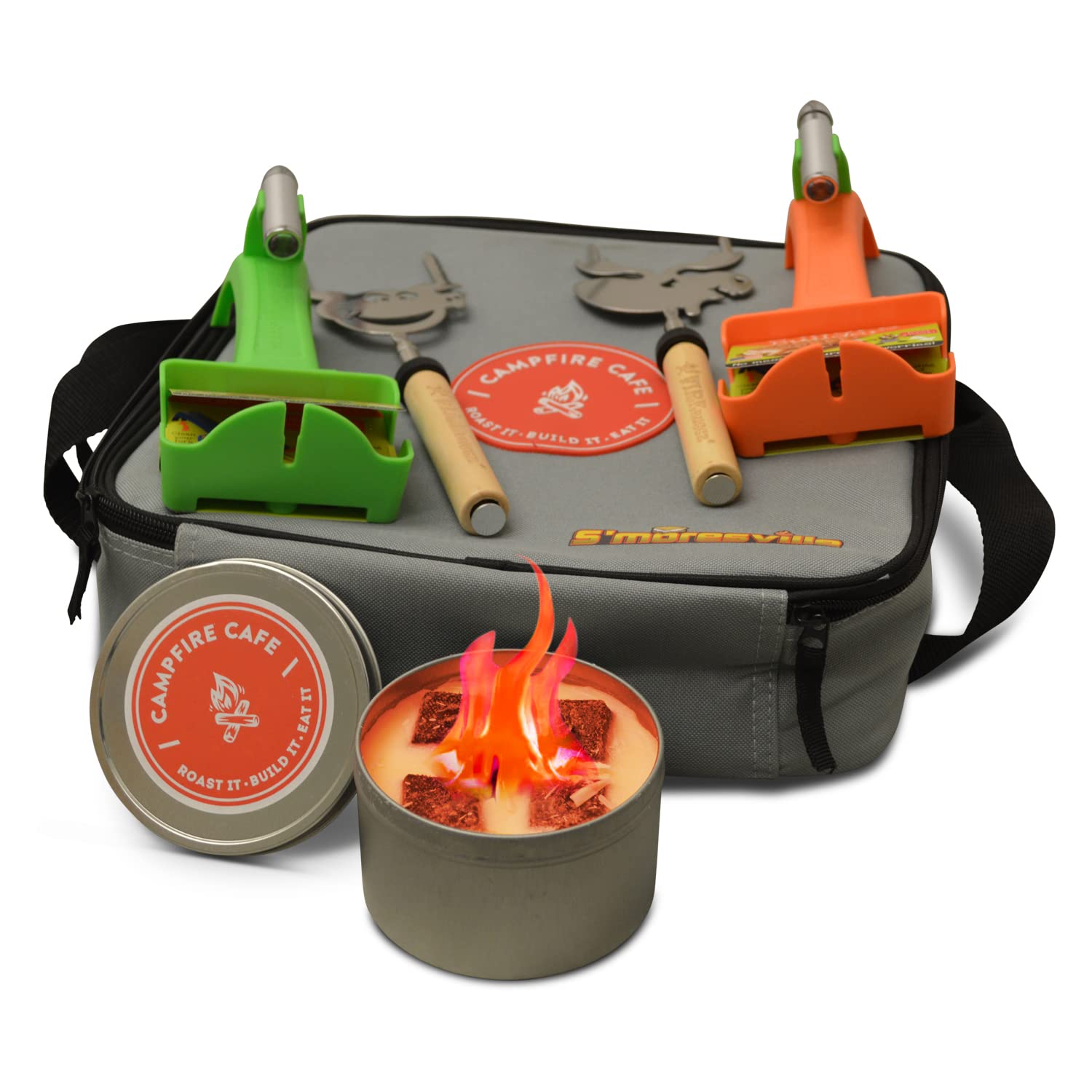 FirebuggzFIREBUGGZ Ultimate S'mores Kit - 34-Inch Telescoping Stainless Steel Animal Shaped Head Marshmallow Roasting Sticks, S'mores Builders with Flashlights, Mini Portable Campfire Tin and Bag