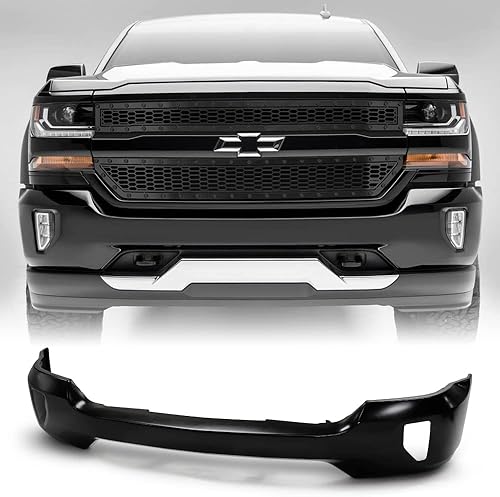 ACANII - Para Chevy Silverado 1500 2016-2018 con barra de impacto, barra de parachoques delantero con agujero de luz antiniebla, pintura a mtch