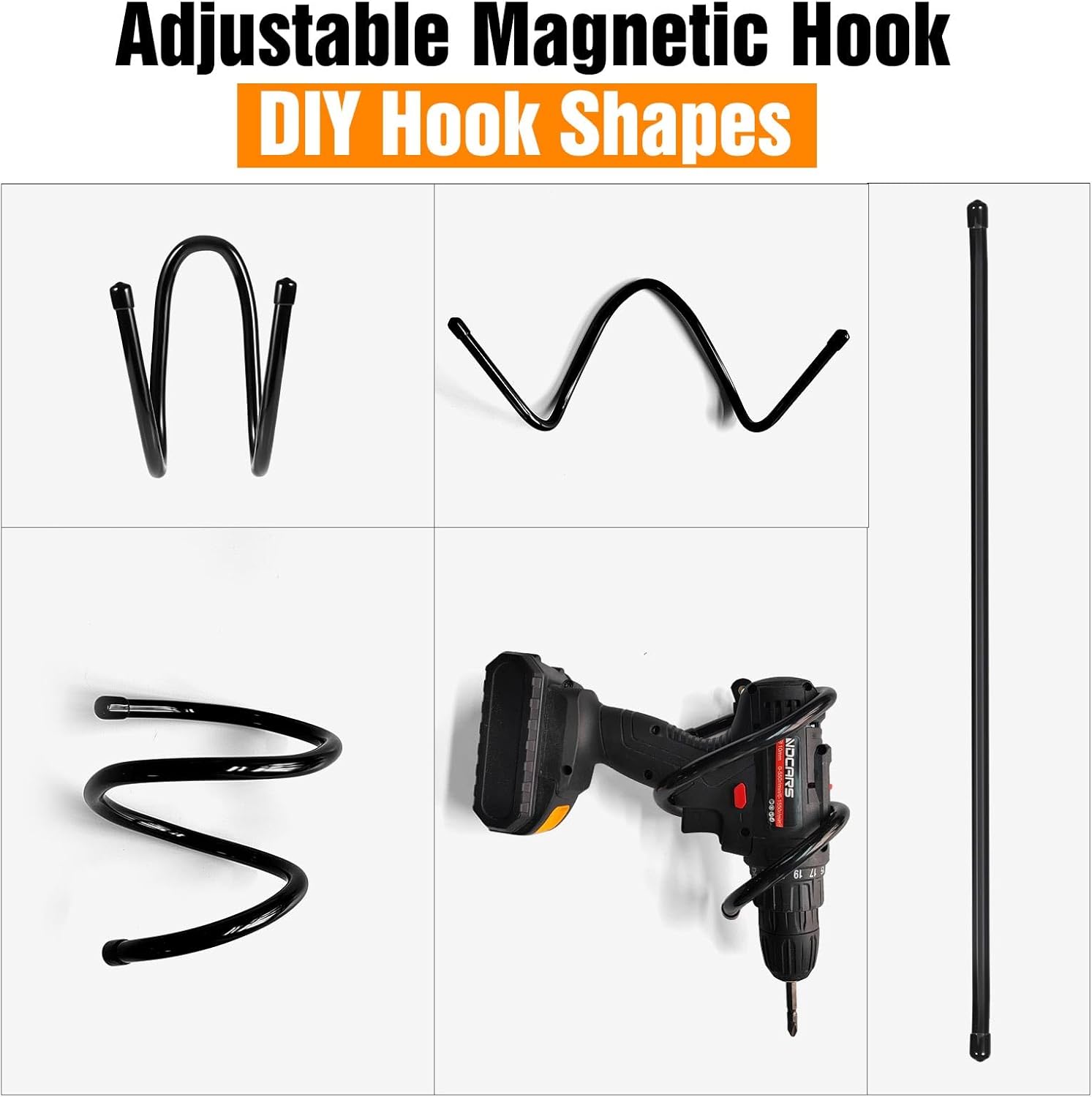Magnetic Hooks, Adjustable Heavy Duty Magnetic Hook, Utility Magnetic Extension Cord Organizer for Power Drill,Garden Tools, Hose,Pegboard,Garage, Workshop (4PCS 20 Pounds)