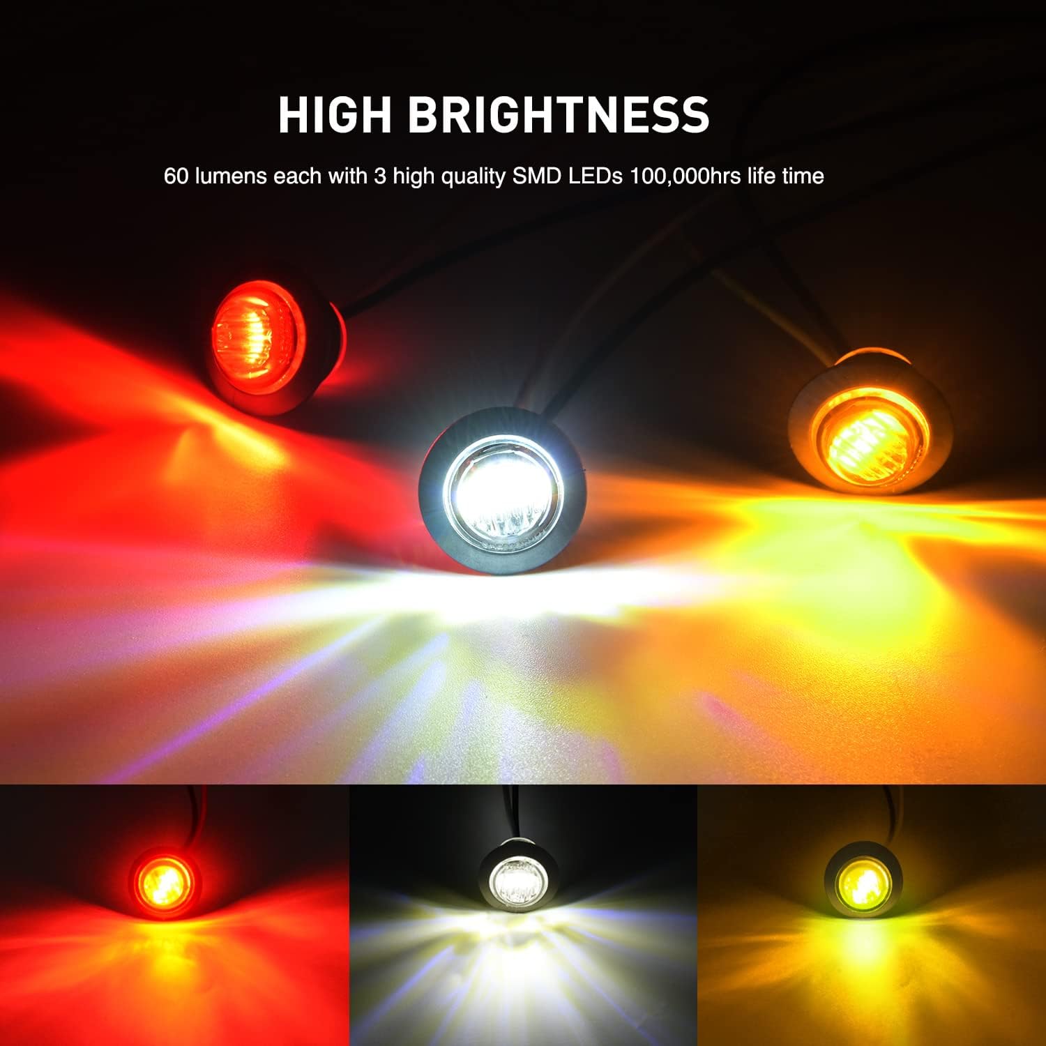 Nilight 30 PCS 3/4 Inch Round Clearance Light LED Front Rear Side Marker Indicator Bullet Lights for Truck RV Car Bus Trailer Van Caravan Boat