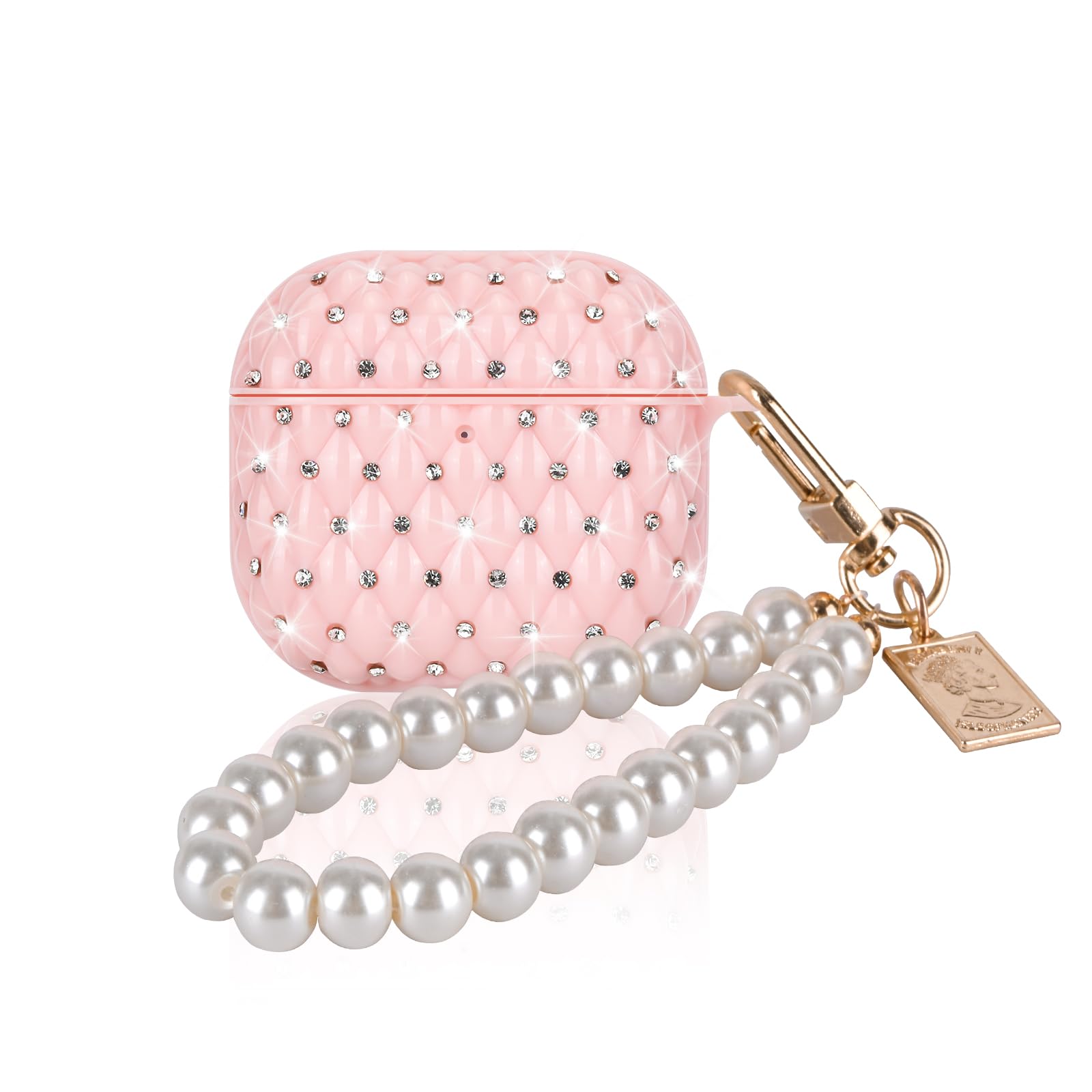 CameCosy for AirPods 4th Generation Case with Pretty Pearl Bracelet Keychain, Glitter Diamond Sparkle Bling Design for Women Soft TPU Shockproof
