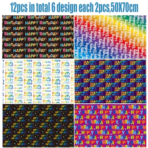 Zjhiome 12 Sheets Birthday Wrapping Paper With Ribbon 50X70Cm Gift Wrap Paper For Women Men Girls Boys Birthday Baby Shower thumb #1
