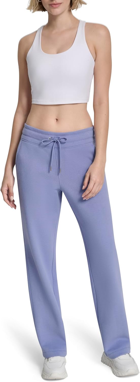 DKNY Womens Metallic Bubble Logo Wide Leg Fleece Sweatpants with Pockets - Image 2
