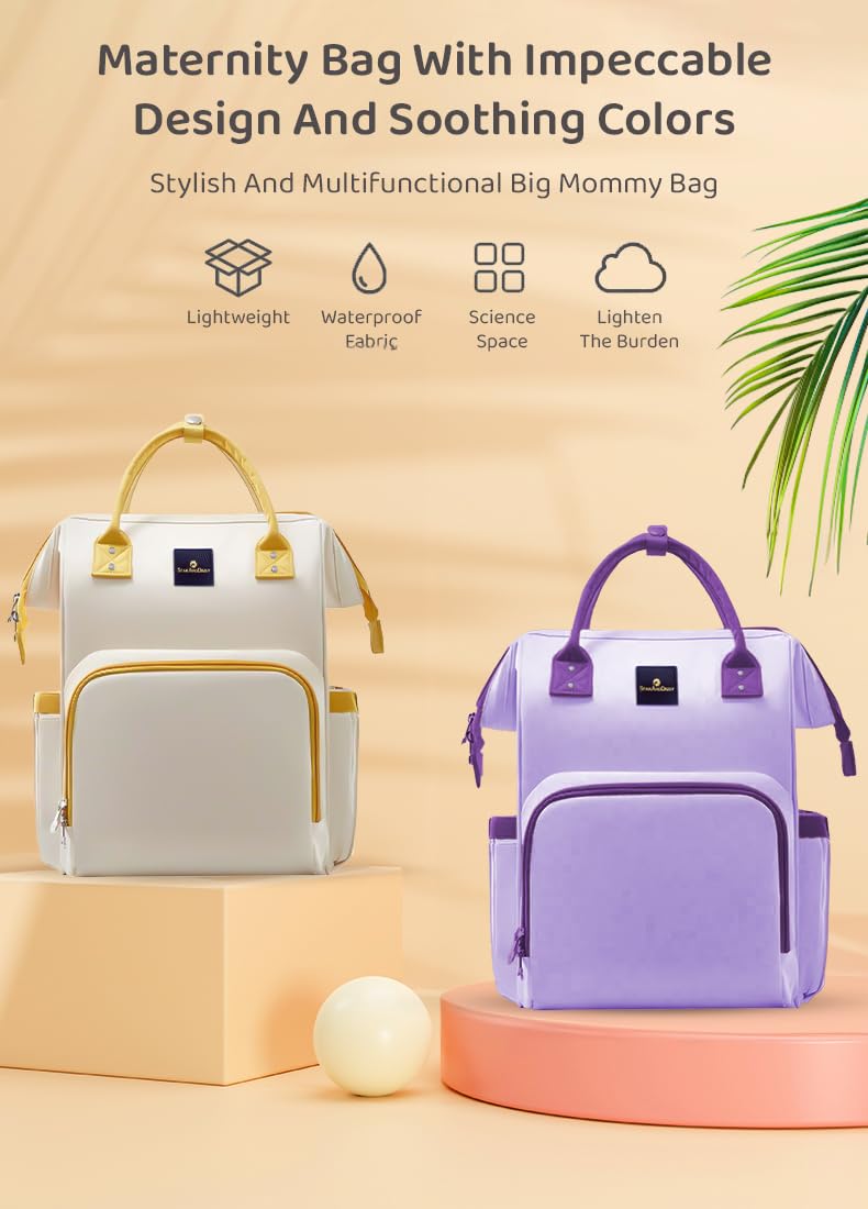 StarAndDaisy Diaper Bag for Baby Mothers Carry/Maternity Bag with Bottle Holder, Multi Compartments with Pockets, Waterproof, Lightweight - (White)