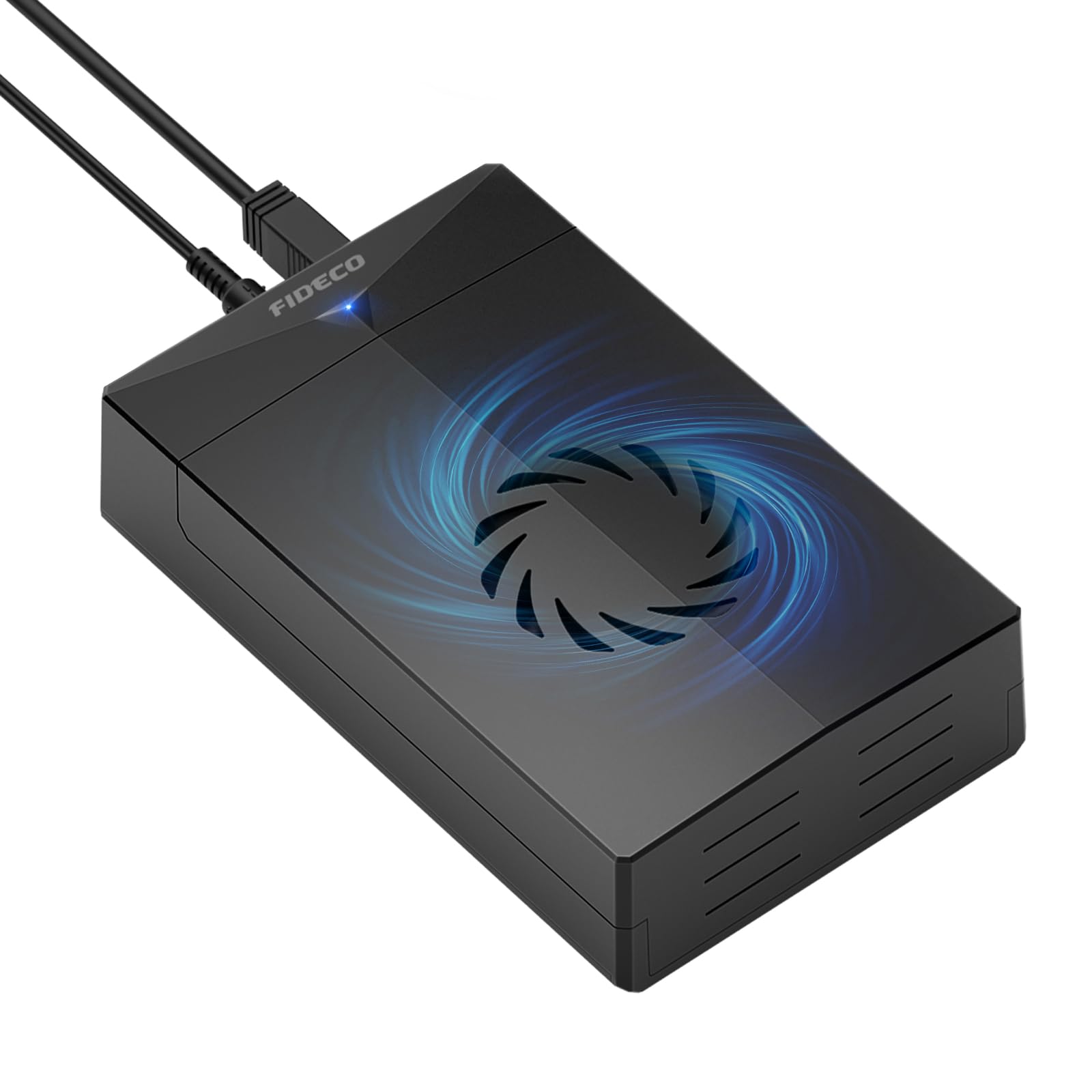 FIDECO Hard Drive Enclosure for 3.5 or 2.5 inch SATA HDD SSD, SATA to USB Adapter with Cooling Fan, External HDD Enclosure with 12V Power Adapter, Support UASP, Tool-Free, Plug and Play