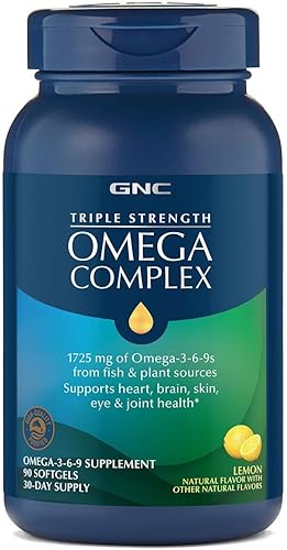GNC Triple Strength Omega Complex 90 cápsulas blandas con sabor a limón apoya la salud de las articulaciones la piel los ojos y el corazón GNC Triple Strength Omega Complex 90 cápsulas blandas con sabor a limón apoya la salud de las articulaciones la piel los ojos y el corazón