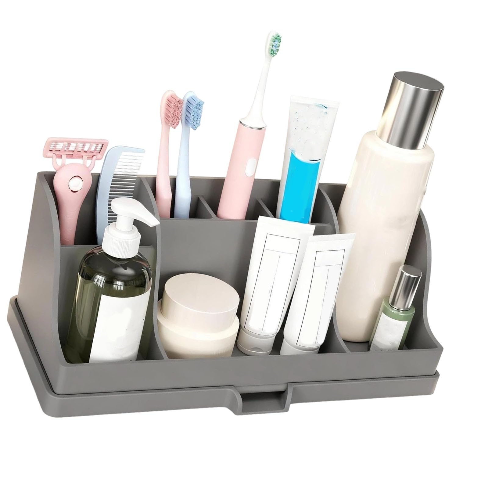 Ekoama Large Silicone Bathroom Toothbrush Stand Having 7 Sections And Drain Holes For Neat Countertop Storage