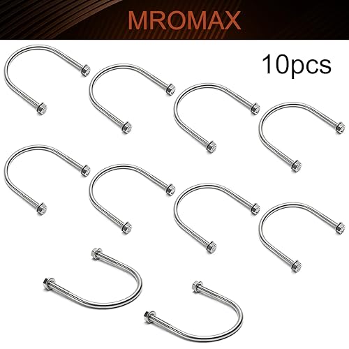 Miniatura 4 de MroMax 10 pernos en U redondos de acero inoxidable 304 con rosca M6 plateada con tuercas hexagonales y arandelas para sujetar productos a tubos de