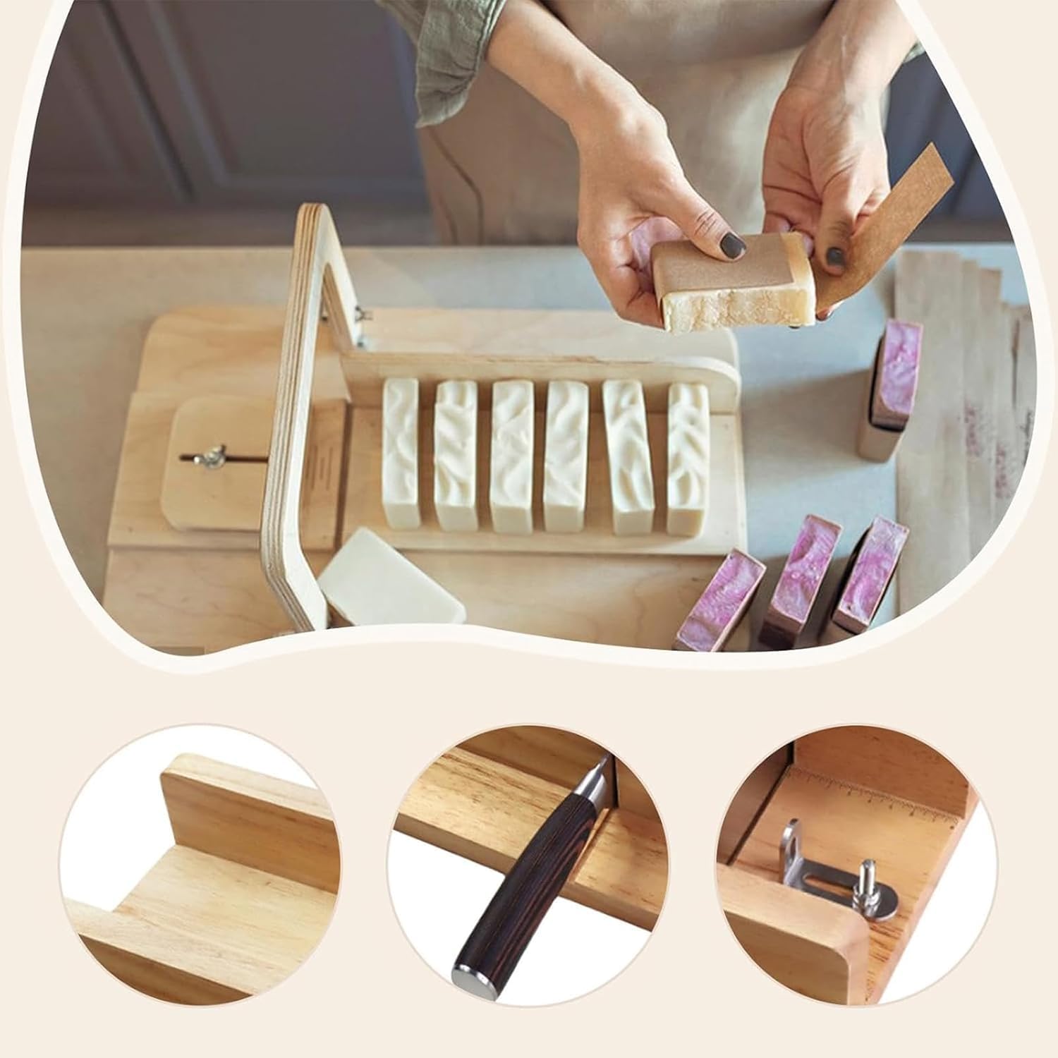 Holz Seifenschneider, Seifenschneider mit Skala, Einheitliches Schneidwerkzeug, Reichlich Schneidraum, für DIY Handwerk, Schokolade, Käse Seife