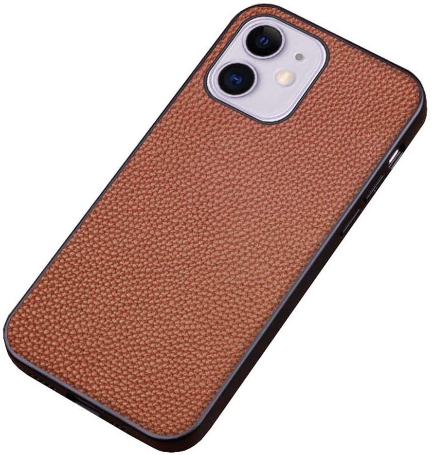 Étui iPhone 12 Mini en cuir marron au style Lychee - Coque antichoc pour le bureau et les voyages