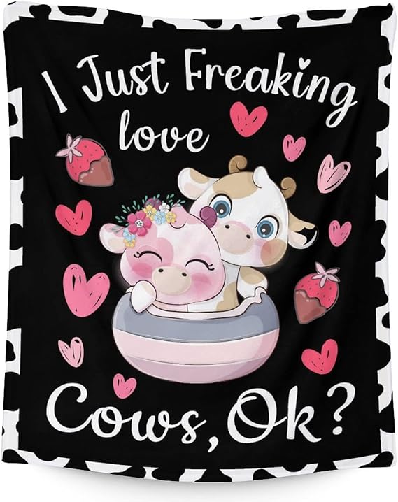 Cow Blanket Gifts - 40"x50" Cute Throw for Women, Girls - Black Soft Fuzzy Blankets for Couch & Sofa