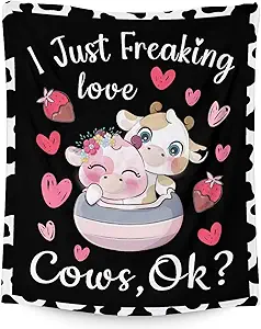 Cow Blanket Gifts - 40"x50" Cute Throw for Women, Girls - Black Soft Fuzzy Blankets for Couch & Sofa