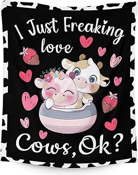 Cow Blanket Gifts - 40"x50" Cute Throw for Women, Girls - Black Soft Fuzzy Blankets for Couch & Sofa