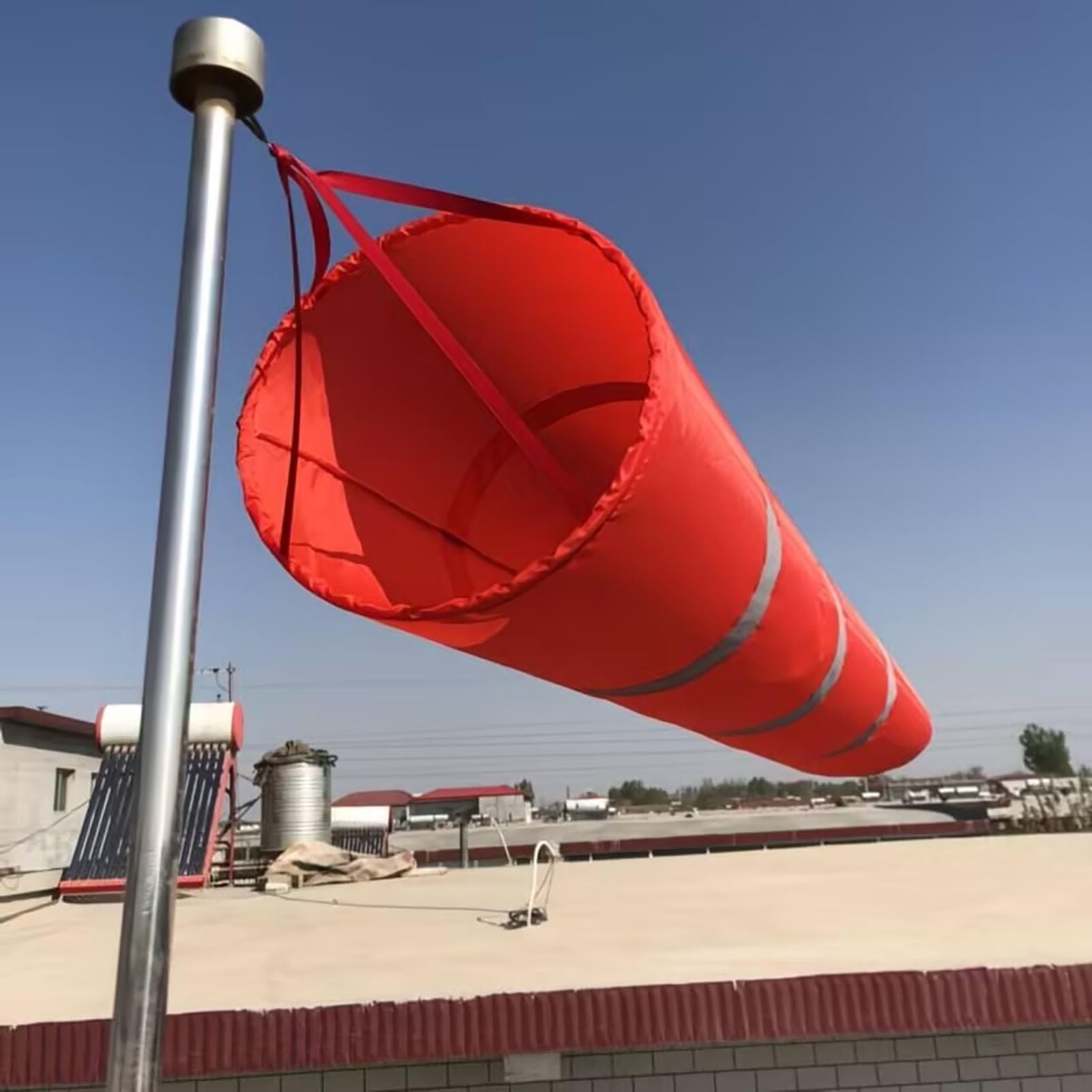 Windsack 360-Grad Rotierendes Windsack-Mastset, Windrichtungsanzeiger aus Ripstop-Gewebe mit Reflektierendem Band, Windsack zur Windmessung(Red,L-1.5m(4.9ft))