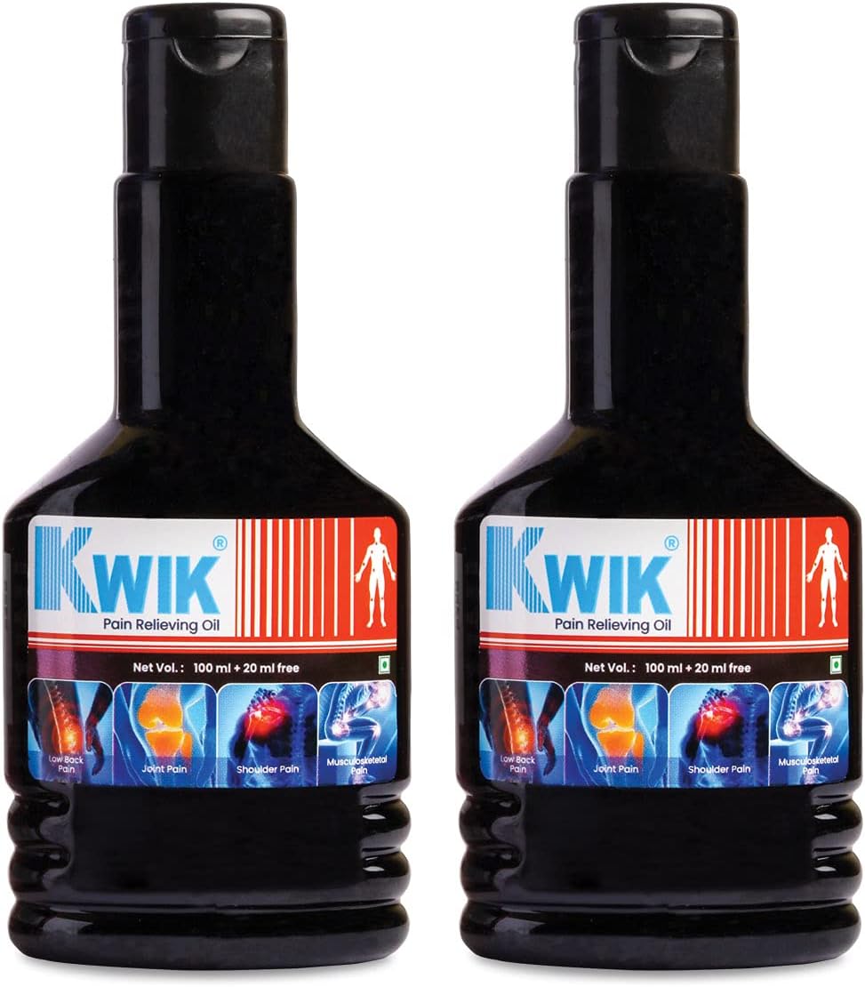KWIK Pain Relief Oil with Cinnamomum & Mahanarayan Oil | Ayurvedic Pain Relief Oil | For Joint, Back, Knee, Shoulder & Muscle pain | 120ml (Pack of 2)