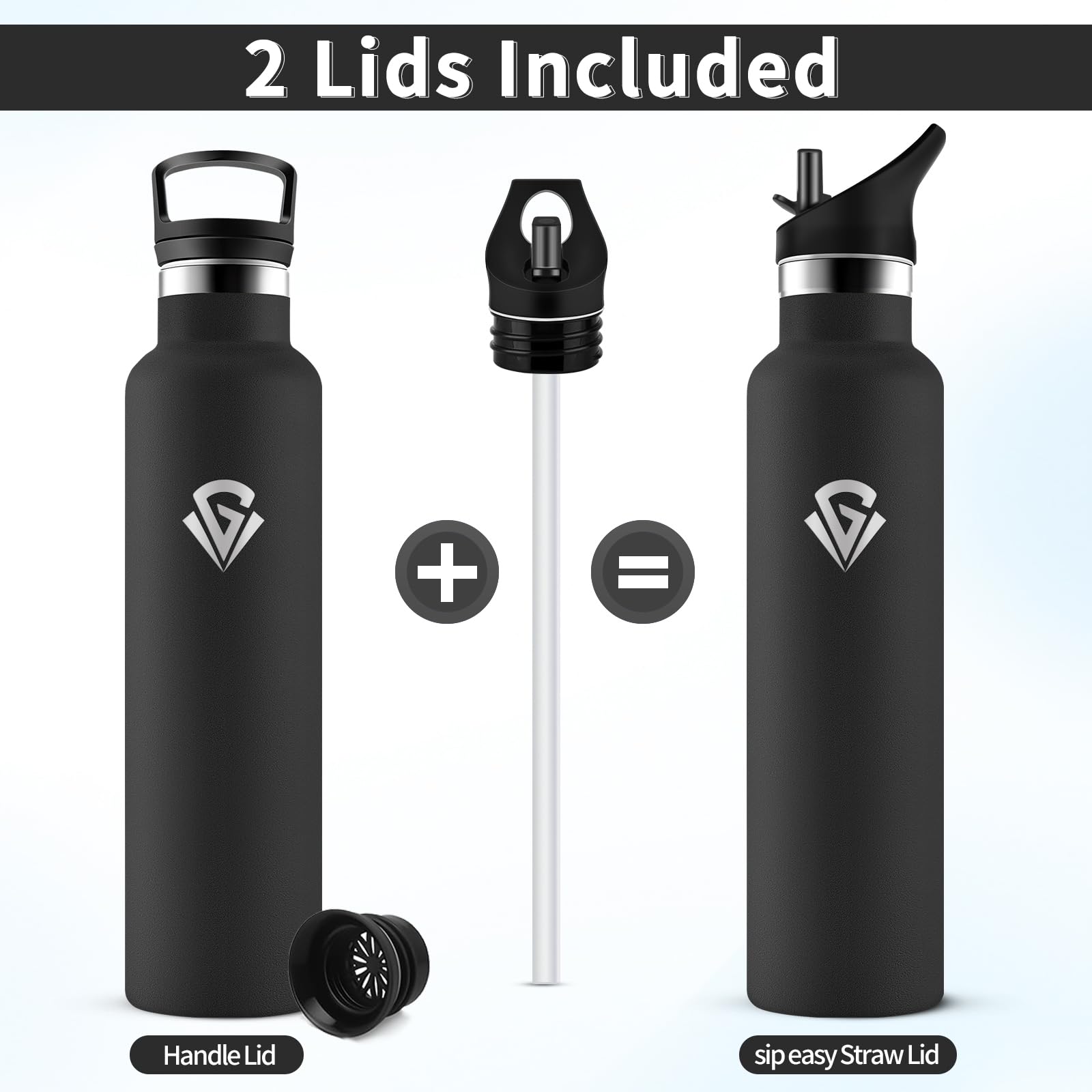 Thermosflasche 1L, Auslaufsicher Wasserflasche Kohlensäure Geeignet, Trinkflasche Edelstahl mit Strohhalm, Isolierflasche Doppelwandig, BPA-frei, Sportflasche für Büro, Reisen, Laufen, Fitness