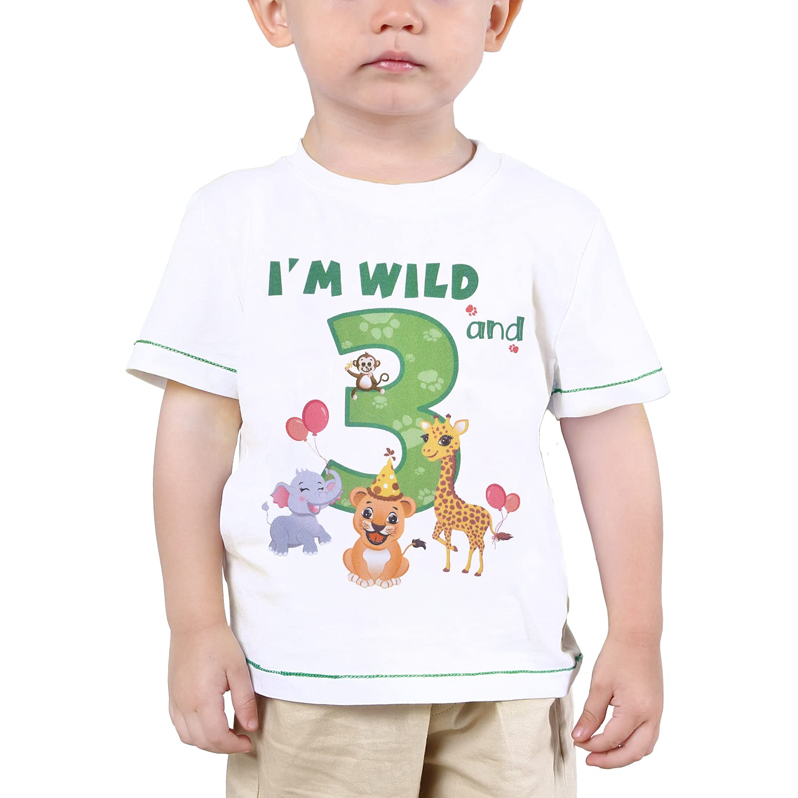 WAWSAMBaby Boy 3rd Birthday T-Shirt - I’m Wild and 3 Jungle Animals Birthday Top Tee