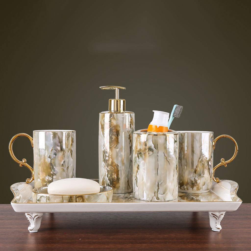 Botellas de jabón Accesorios de baño Set de baño de cerámica de estilo europeo de artículos de tocador higiénico Cepillo de dientes Copa set de lavado Baño de seis piezas Set Dispensador de jabón