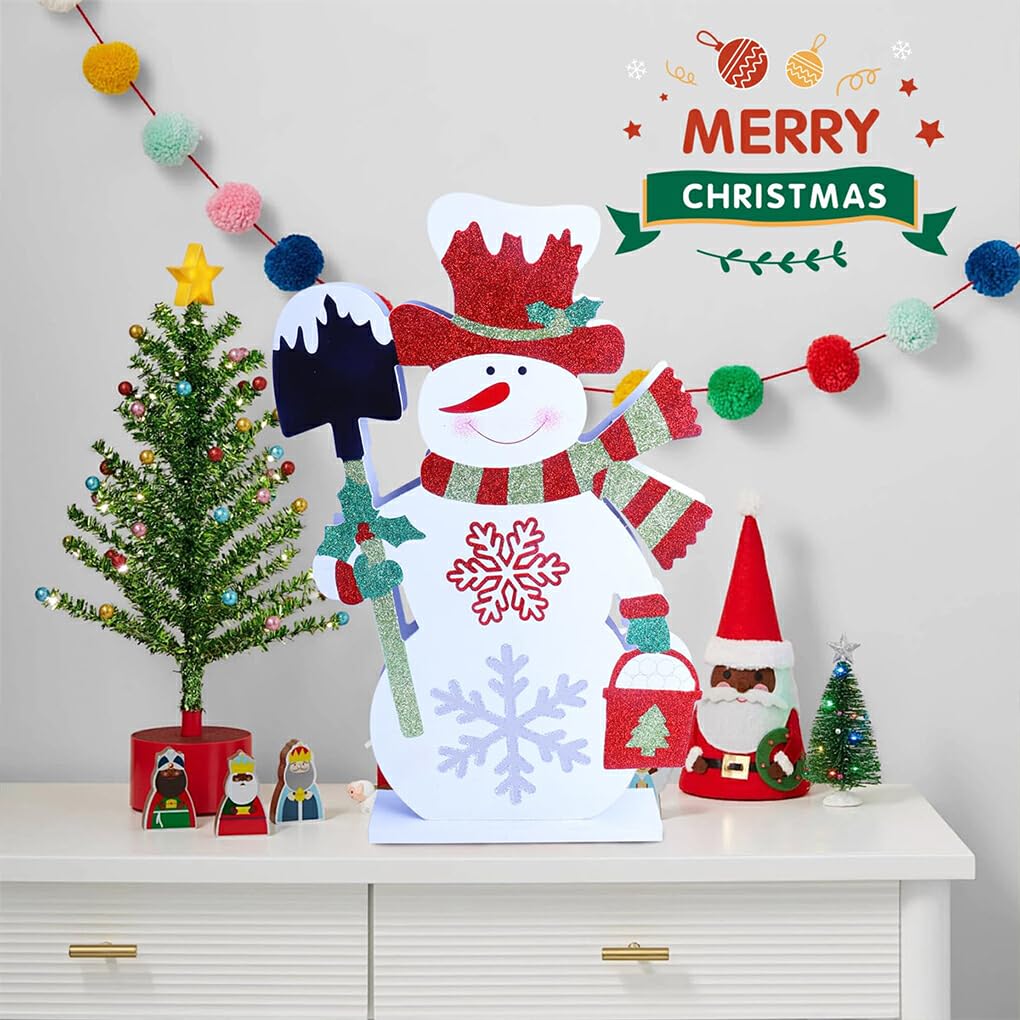 Figurine de Bonhomme de Neige, décoration de noël, décorations en Bois, Signe de noël, Taille Bonhomme de Neige