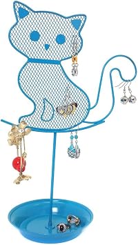 Cute Cat Jewelry Organizer Blue Earring Jewelry Stand Turquoise Dresser Top Jewelry Organizer for Teens Earring Holder
