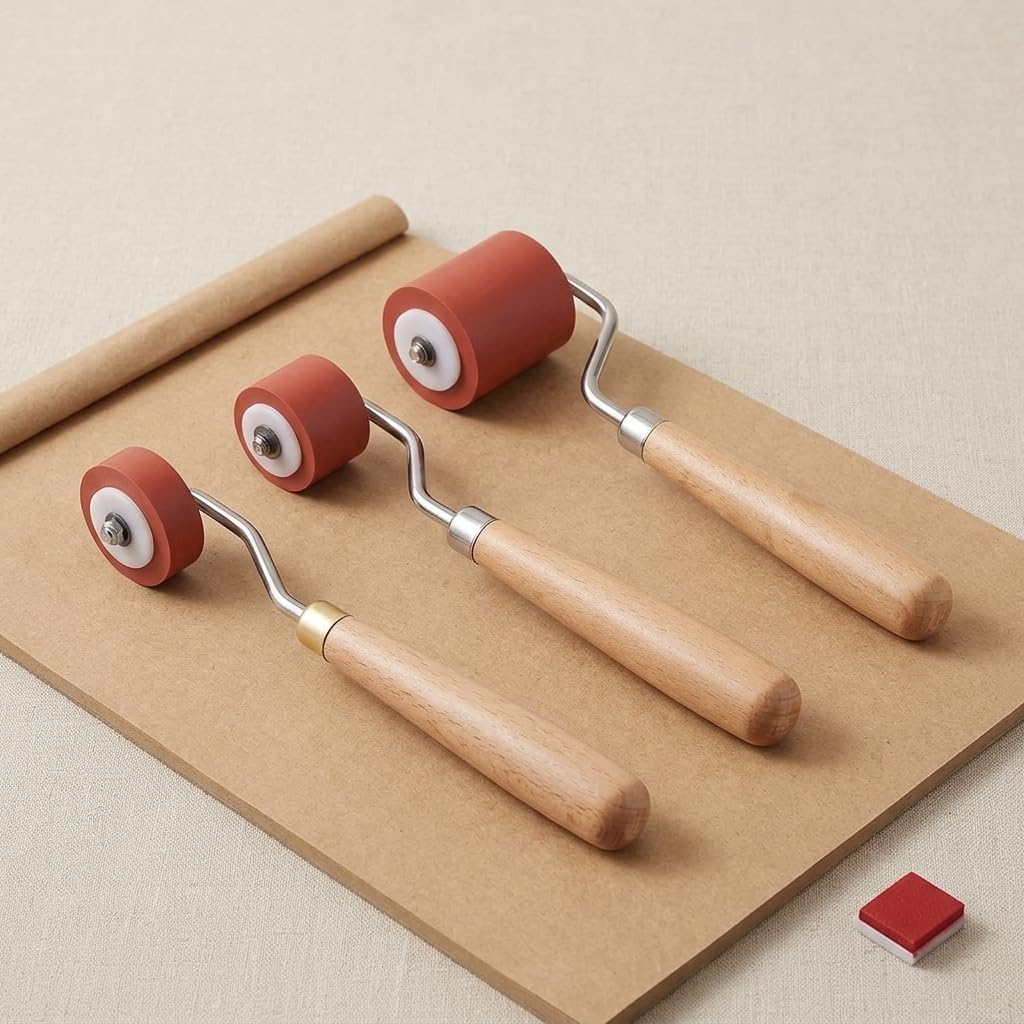 SILENRADAWN Rubber Brayer Rollers 3 Pcs with Comfort Grip for Printmaking