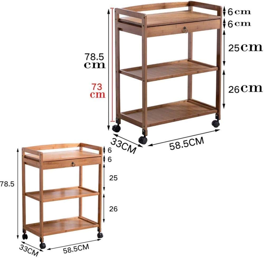 Carrito de Servicio de Madera de bambú con cajones y Ruedas para Almacenamiento en la Cocina. Carrito para Buffet.
