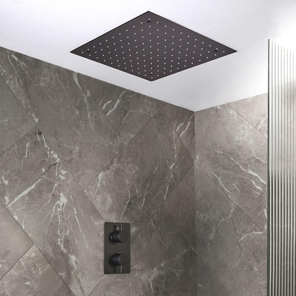 Milano Black Otto Thermostatic Mixer Valve 400Mm Recessed Square Rainfall Shower Head