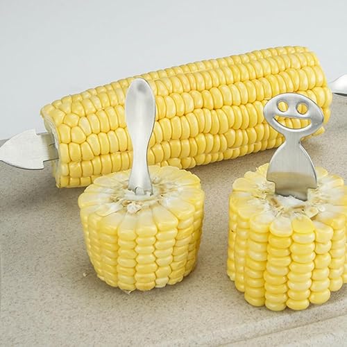 Miniatura 3 de Yardwe 8 uds. Tenedor de maíz de acero inoxidable, mini parrilla de barbacoa portátil, juegos de utensilios de cocina para barbacoas, tenedores de