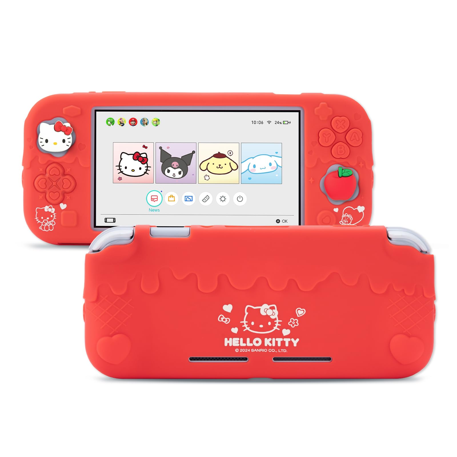 Kuitmor Estuche Protector para Switch Lite, Funda Protectora de Silicona Suave, Carcasa Protectora Antirrayaduras para Switch Lite con 2 Tapas de Agarre - HLK Rojo