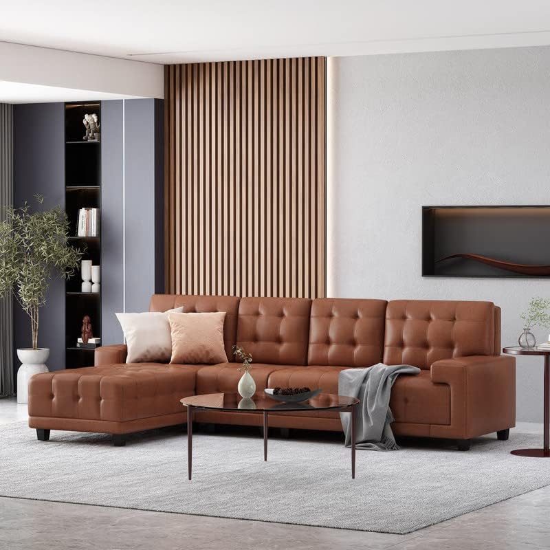 Mosco 6 Seater L Shape Leatherette Sofa Set LHS in Brown Color for Living Room, Couch Sofa for Living Room, Six Seater Sofa