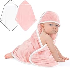 Hooded Towel for Newborn, 2 Pack Soft Coral Fleece Baby Towels, Ultra Absorbent Bath Cloths Bulk for Infants, Toddlers, Newborn Essential- 30 x 30 inch - Pink & White