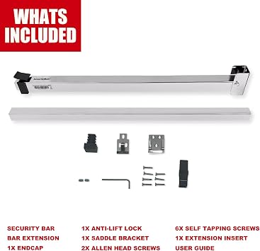 SECURITYMAN Sliding Door Security Bar-Child Proof Sliding Door Lock Bar with Anti Lift Lock - Fits Most Doors & Windows - Adjustable Patio Door Security Bar (18.75- 51.1) Chrome