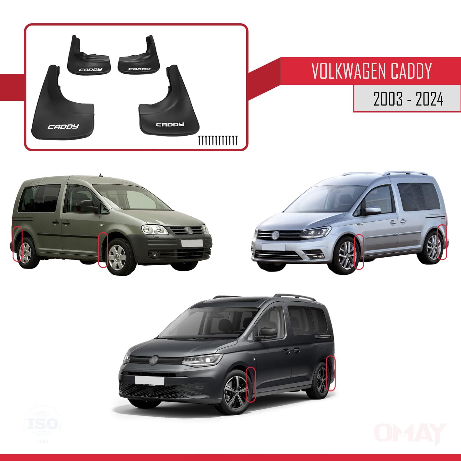 RE&AR Tuning Compatibile con Volkswagen Caddy 2003-2024 Parafanghi Anteriori e Posteriori Set del Veicolo 4 Pezzi Nero