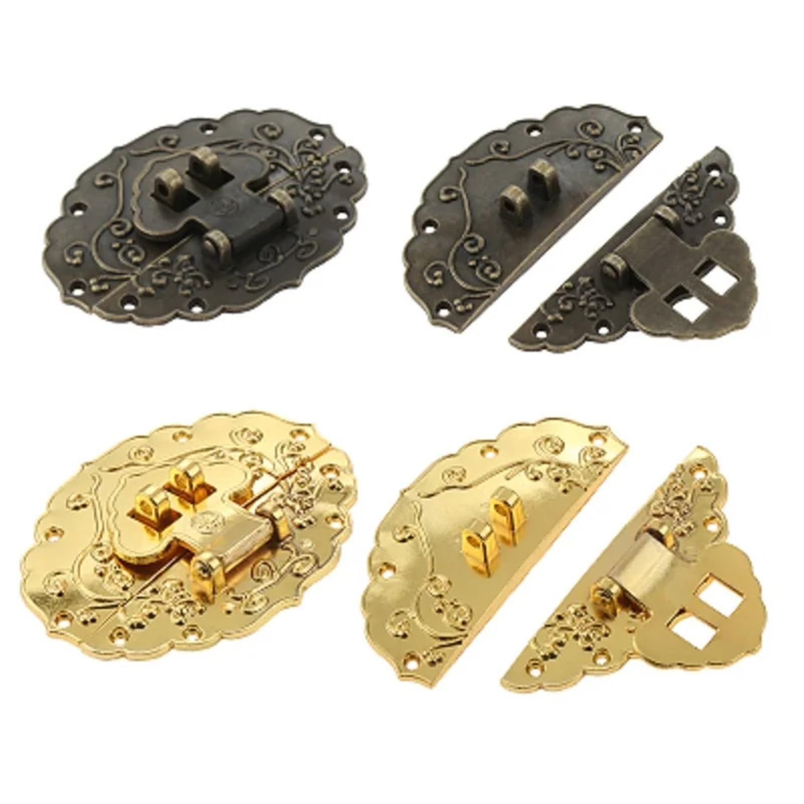 Qvorlth 66X52mm Gold Antique Furniture Lock 12Pc Oval Box Latch Clasp Antique Decorative Hasp Latch With Screws For Jewelry Gift Wine Box Toolbox Suitcase Kitchen Furniture(66X52mm Gold)