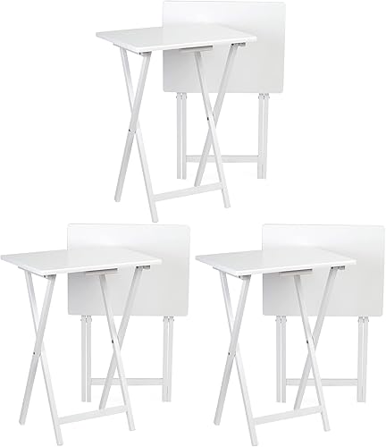 Miniatura 57 de PJ Wood Mesa rectangular plegable portátil para servir aperitivos, construcción de madera maciza con acabado natural (juego de 4 piezas)