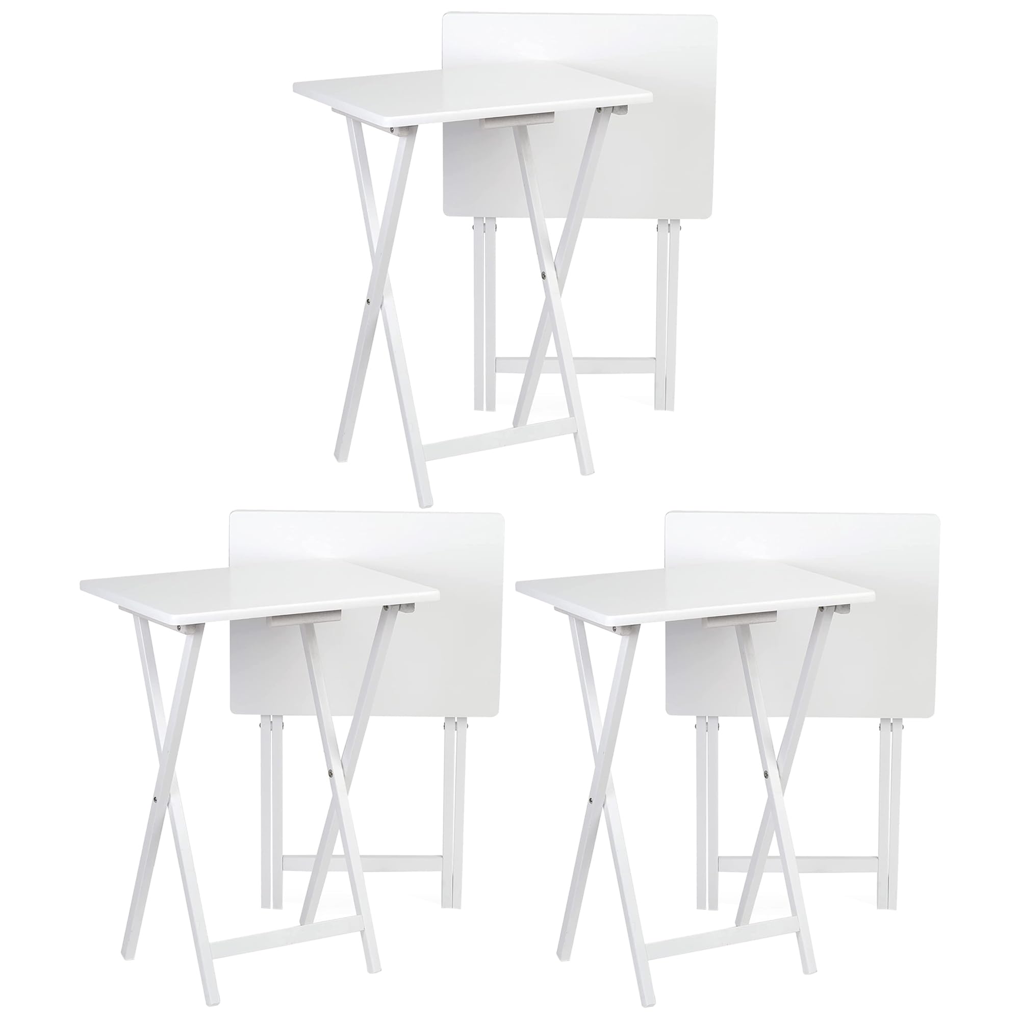 PJ Wood Folding TV Tray Table Set, White, 6-Piece Set