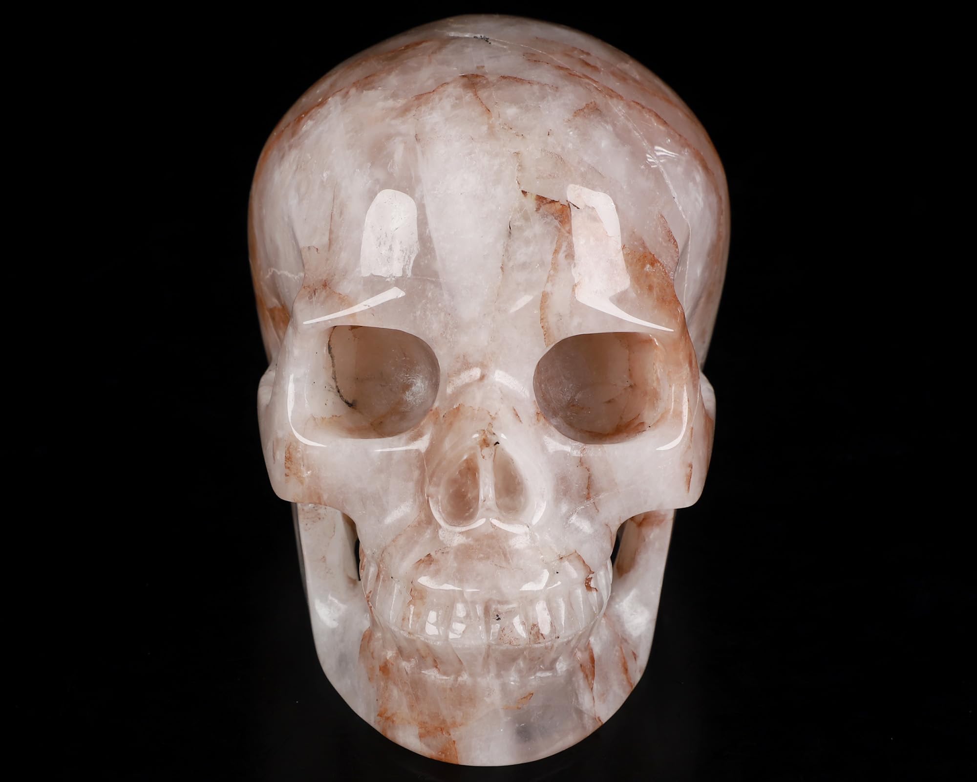 Skullis 12,7 cm Feuerquarz-Kristall-Schädel, handgeschnitzter Edelstein, Kunst-Skulptur, Reiki-Heilsteinstatue.