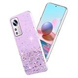 Phone Case for Xiaomi 12 Lite, Glitter Bling Design for Xiaomi 12 Lite Case Clear Silione Soft Aesthetic Slim Cover Pink Cute for Women & Girls (Purple)