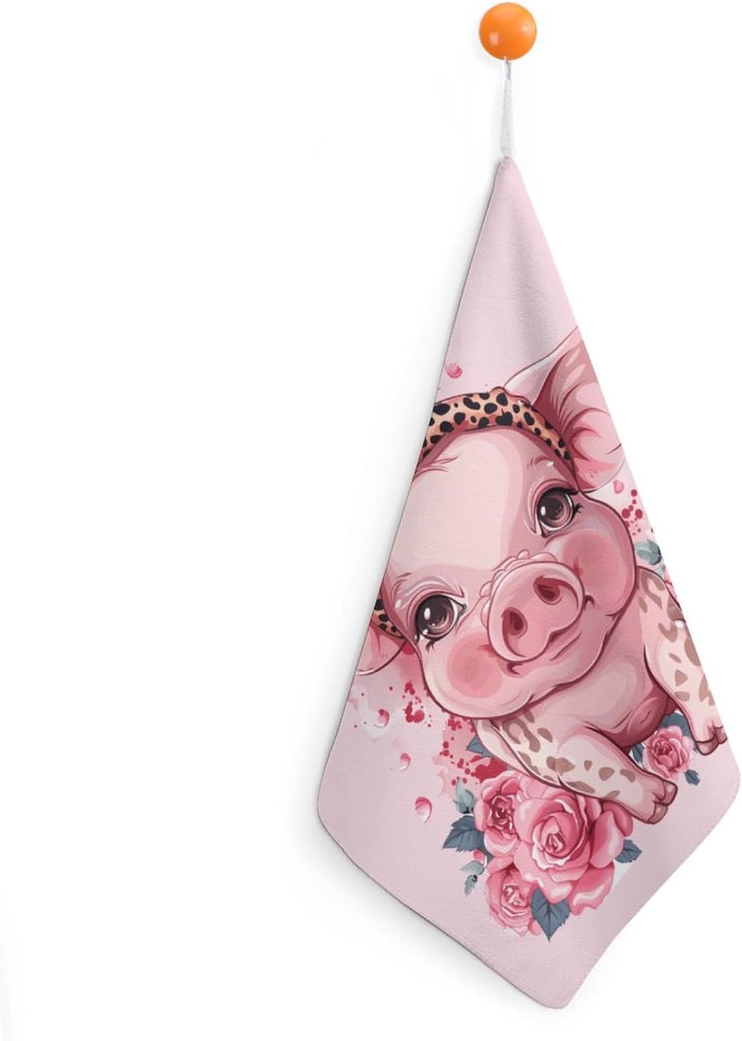 Pigs with Leopard Headband Flower Hand Towels for Bathroom Kitchen Towels Small Towel Handkerchiefs with Hanging Loop 4PCS
