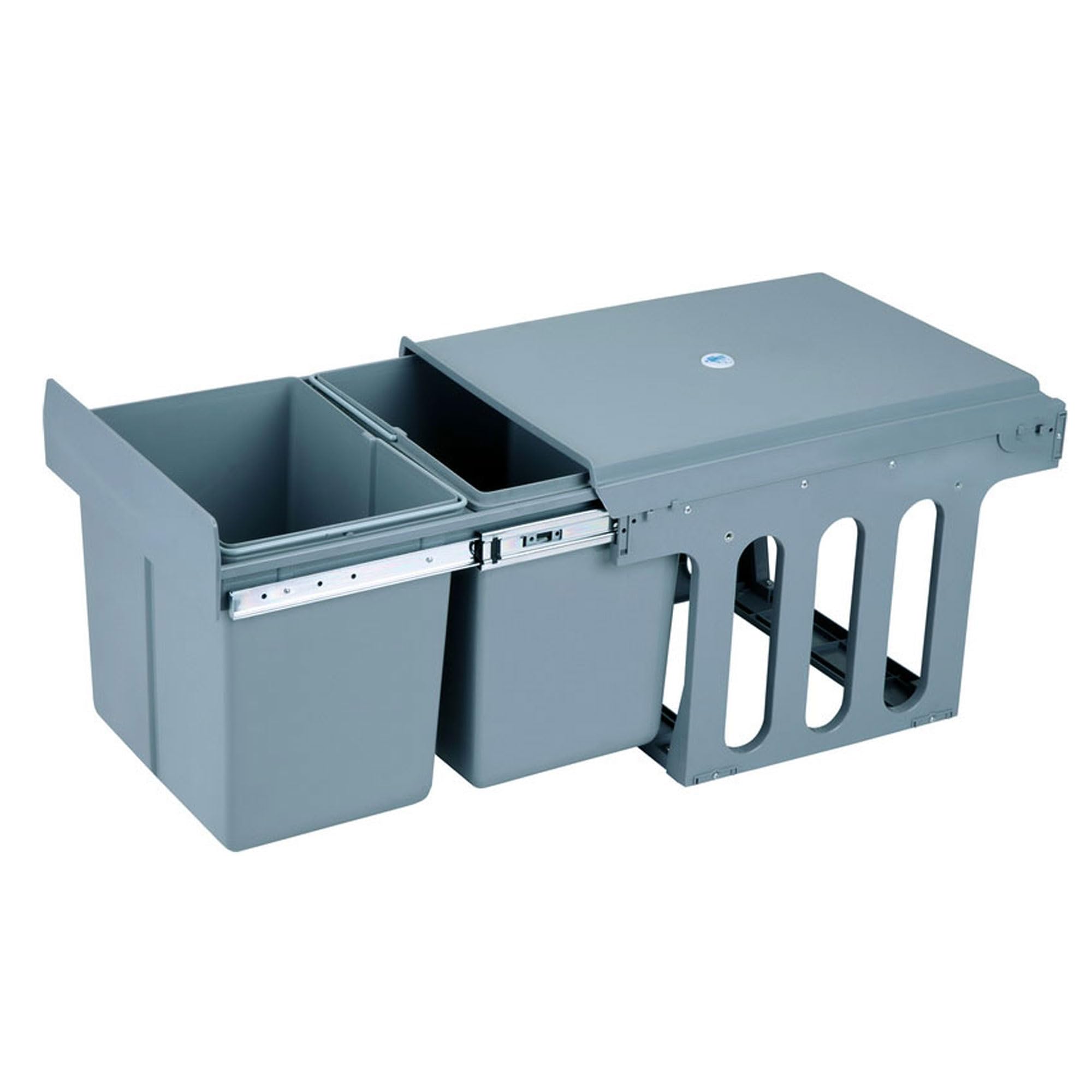 Contenedor de reciclaje para mueble de cocina, Cubos de basura bajo fregadero 2x 8L, fijación inferior y extracción manual de compartimento, cubos extraíbles, con tapa