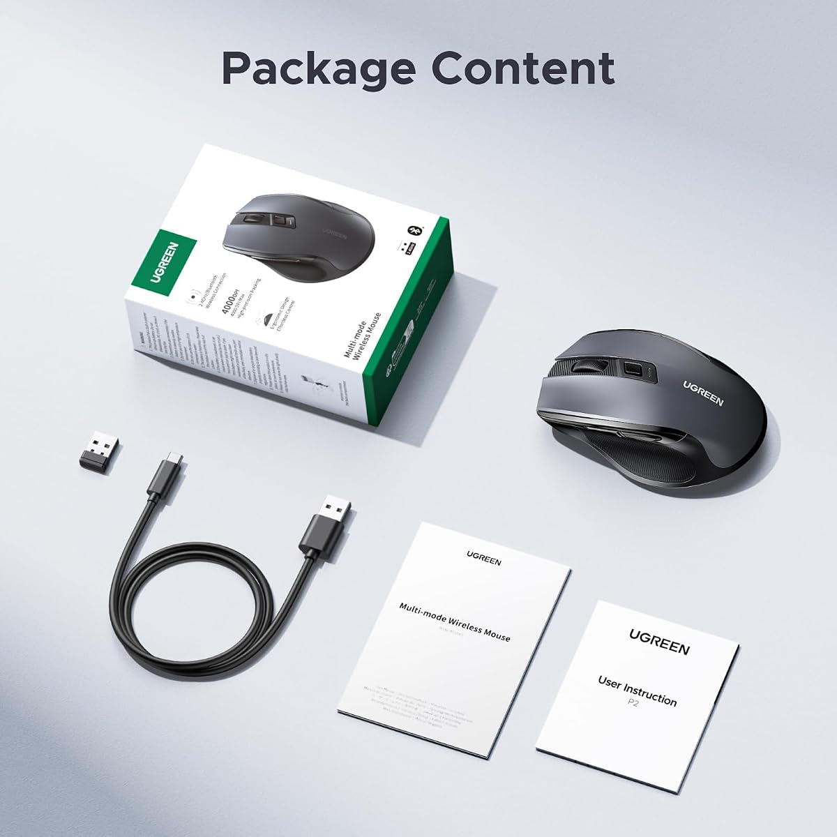 UGREEN Wireless Mouse, Bluetooth Mouse&2.4GHz Dual Modes, Fast-rechargeable & Ultra-long Battery Life, 40dB Silent Computer M — view 7
