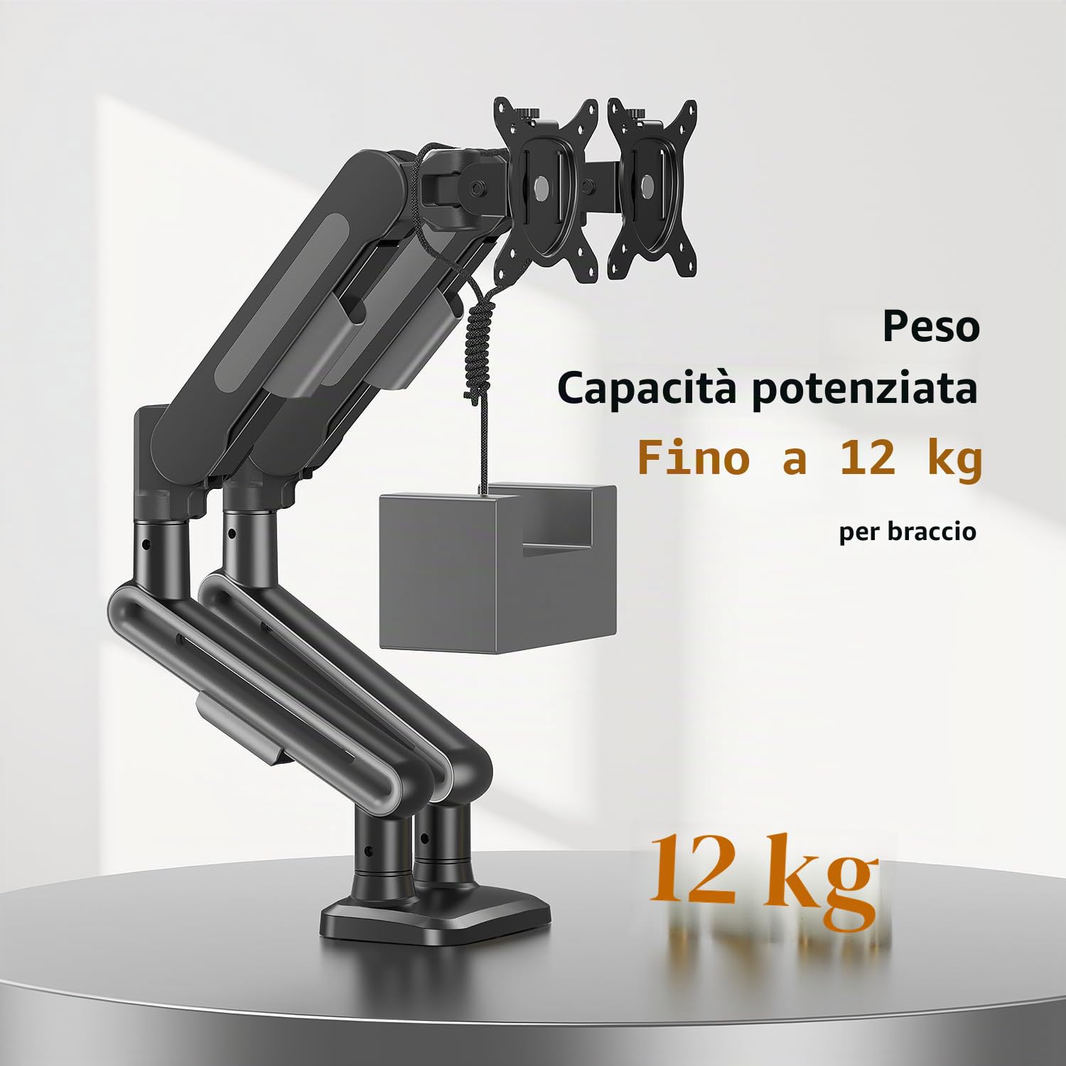 ELIVED Supporto per 2 monitor per schermi da 17-34", supporta 2-12 kg | Supporto per 2 monitor con VESA 75/100 mm, regolabile in altezza, girevole, grigio, EV3236B-G