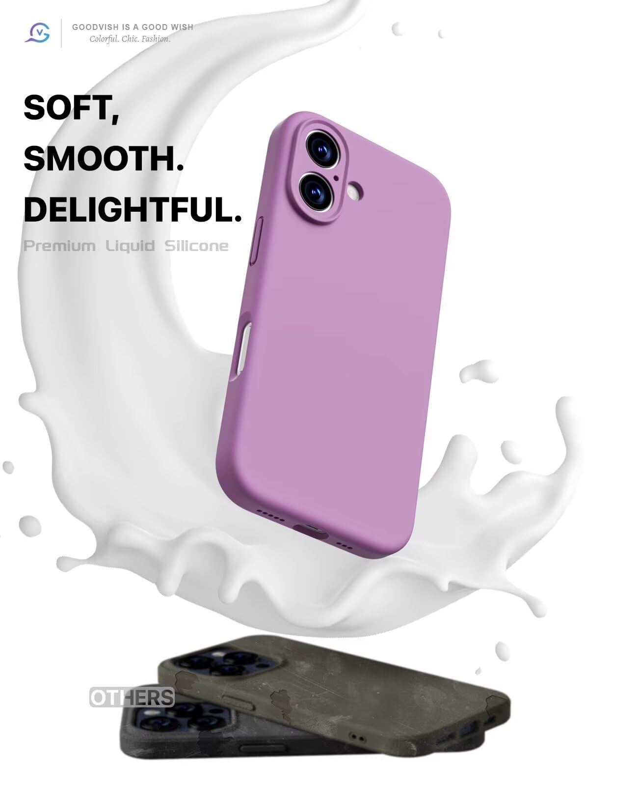 GOODVISH 3 in 1 Silicone Cover per iPhone 16 6.1", Custodia con 2 Pellicola Vetro Temperato [Protezione Fotocamera] 360° Protezione Anticaduta Case per Cellulare Antiurto Resistente, Taro Viola