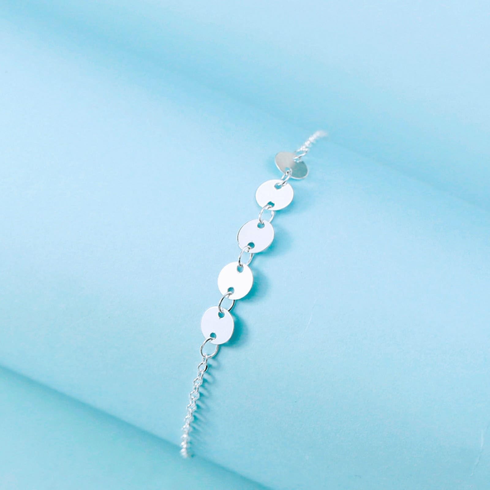 Tobillera de oro blanco de 9 quilates Au375, joya para el pie para mujer, oro de 9 quilates, con lentejuelas, para verano, playa, para adolescentes, niñas, 25 cm de longitud
