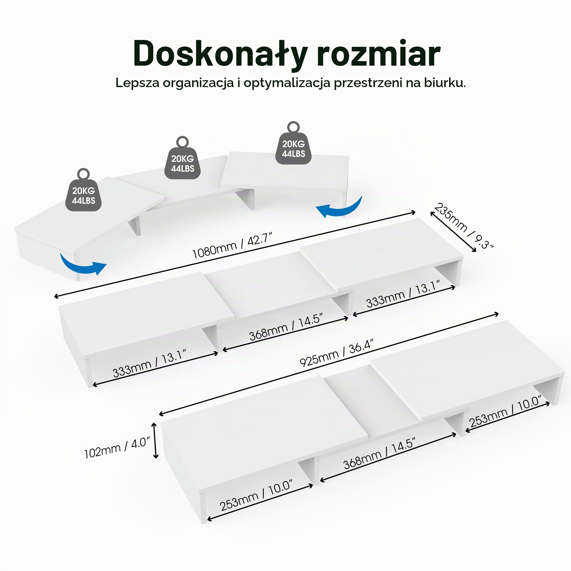 FITUEYES Podwójny stojak na monitor, regulowana długość i kąt obrotu, biały