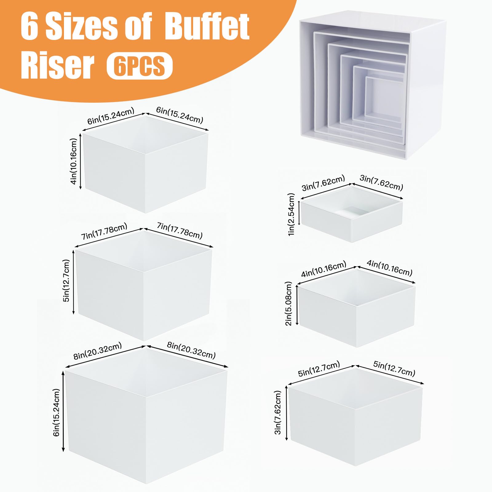 Set di 6 pezzi per buffet risers, acrilico catering dessert da tavolo, a forma di cubo, per matrimoni, cupcake e feste