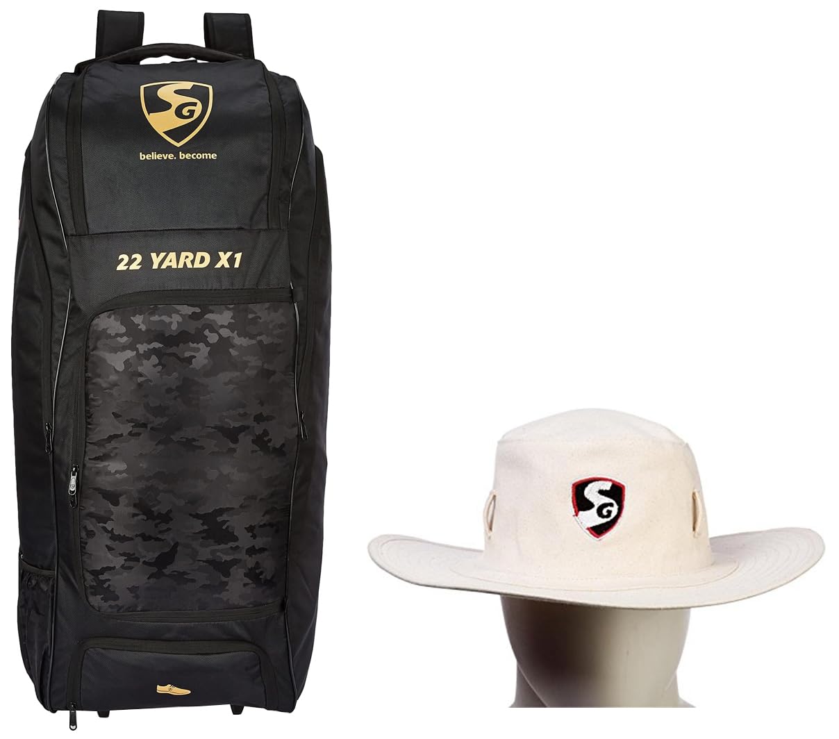 SG Kit Bag 22 Yard X1 Duffle Wheelie Panama Supreme Cap (White)-image-40