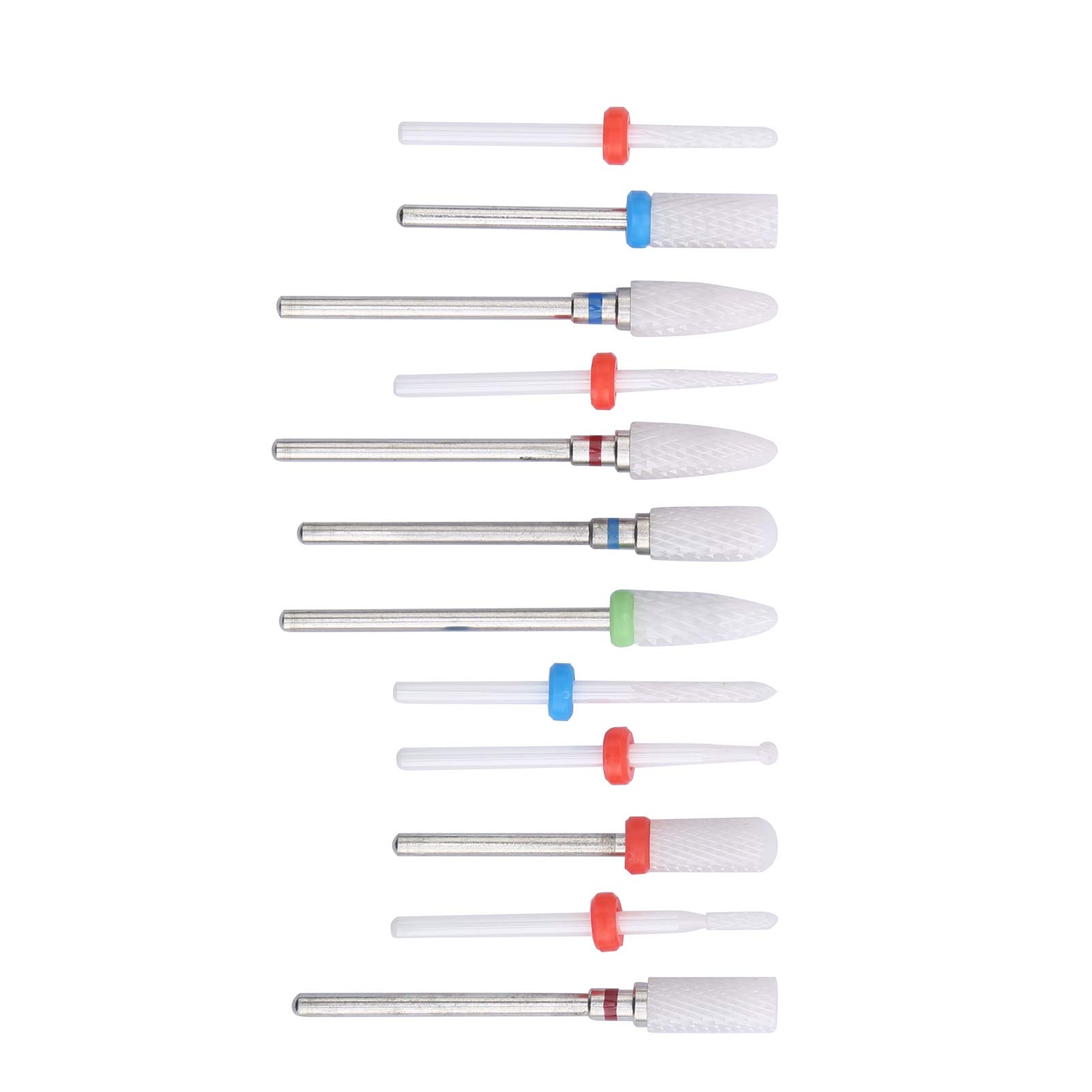 Fafeicy Set di Punte per Trapano per Unghie in Ceramica, 12 Pezzi per Fresa per Fresa in Ceramica per Trapano Elettrico per Rimuovere le Unghie in Gel Acrilico per Cuticole Manicure Pedicure, Testa